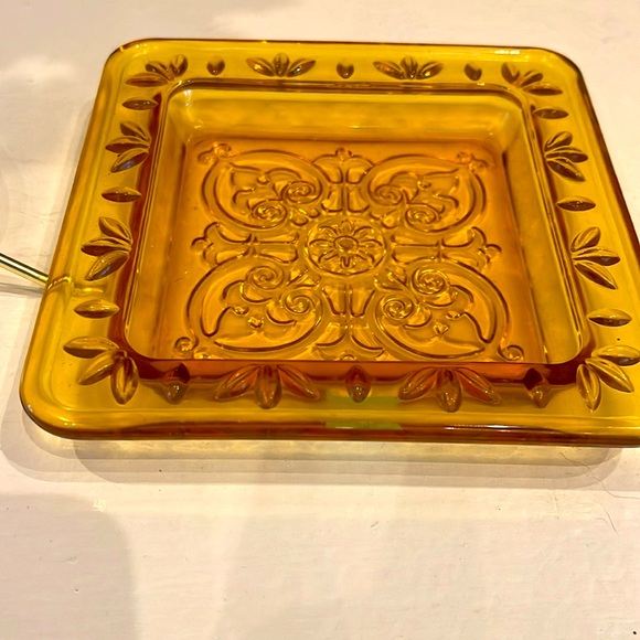 🍁CANDLE SHADE SET🍁PARTY LITE AMBER GLASS SHADE W/ GLASS BASE VINTAGE EUC - Picture 5 of 7